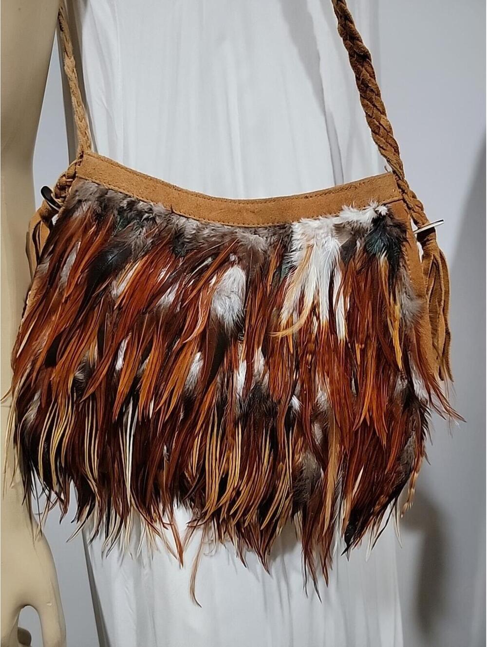 HANDMADE Tribal PEASANT FEATHER BOHO SHOULDER BAG - Picture 2 of 12